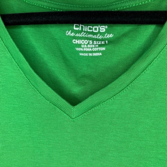 Chicos The Ultimate Tee V-Neck Solid Green Pima Cotton Short Sleeve Size Medium - Picture 4 of 4